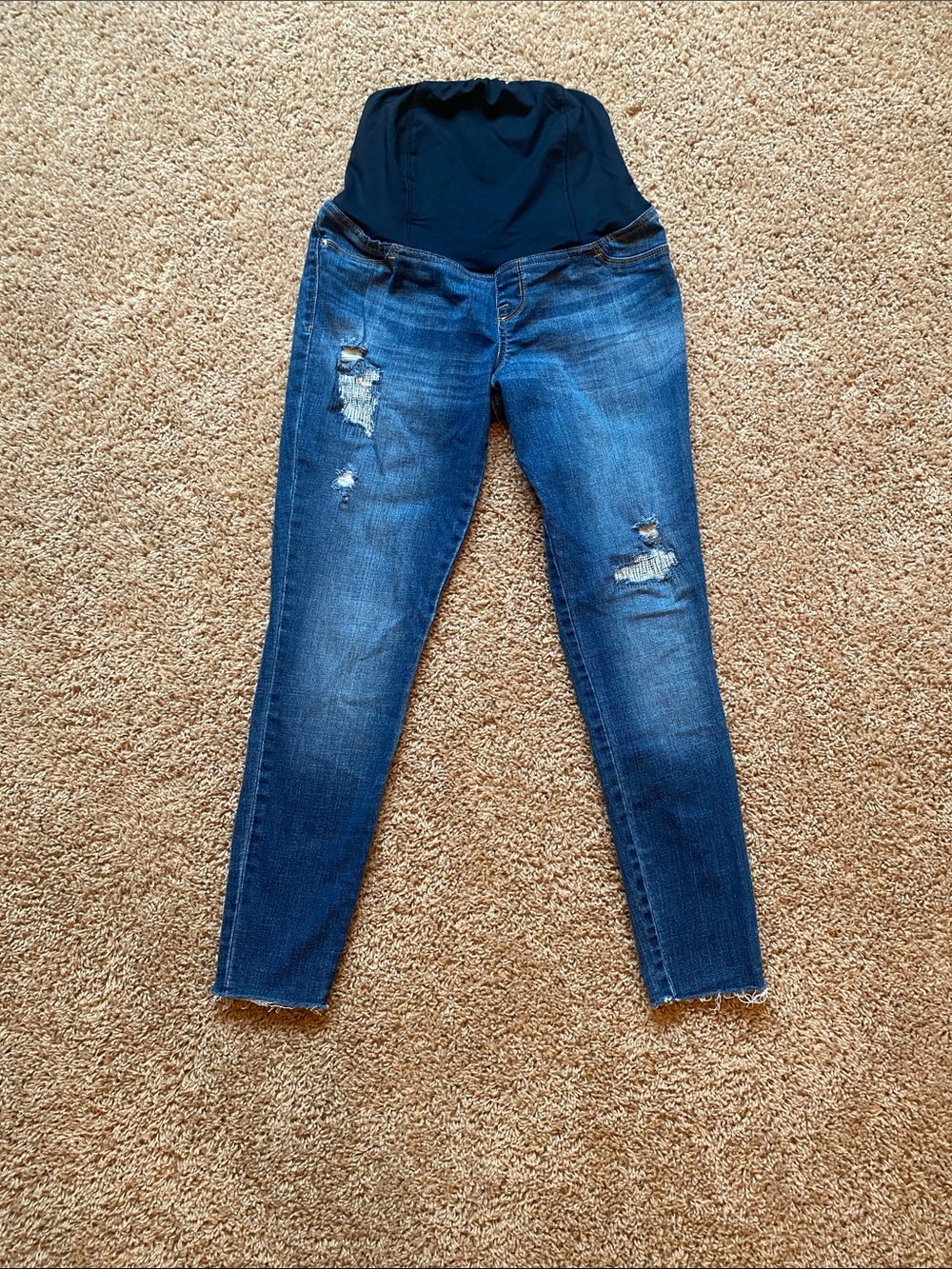 Ingrid & Isabel Dark Blue Distressed Maternity Skinny Jeans with Black Panel